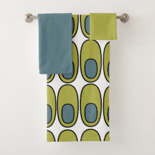 Repeating Olive Green and Gray Ovals Bath Towel Se