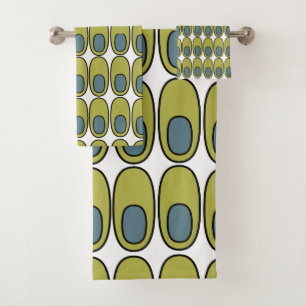 Repeating Olive Green and Gray Ovals Bath Towel Set