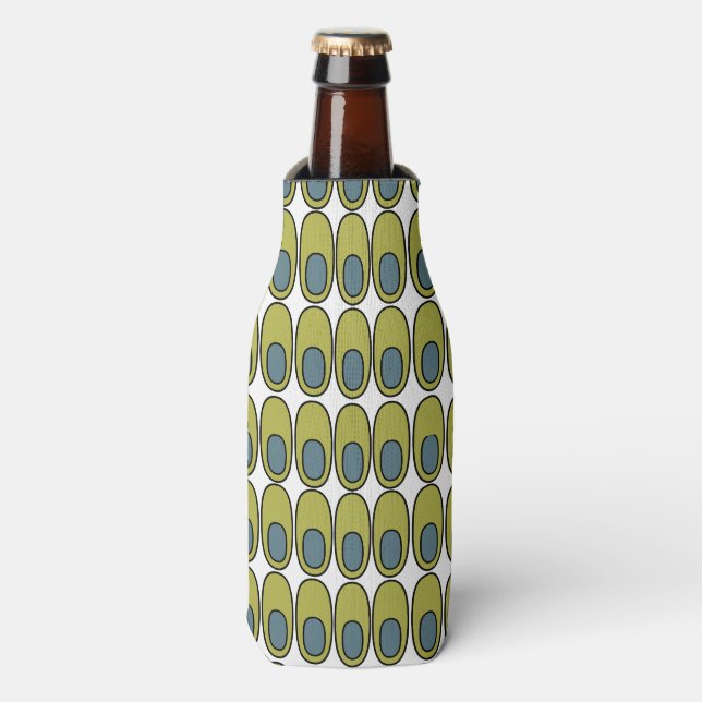 Repeating Olive Green and Gray Ovals Bottle Cooler (Bottle Front)