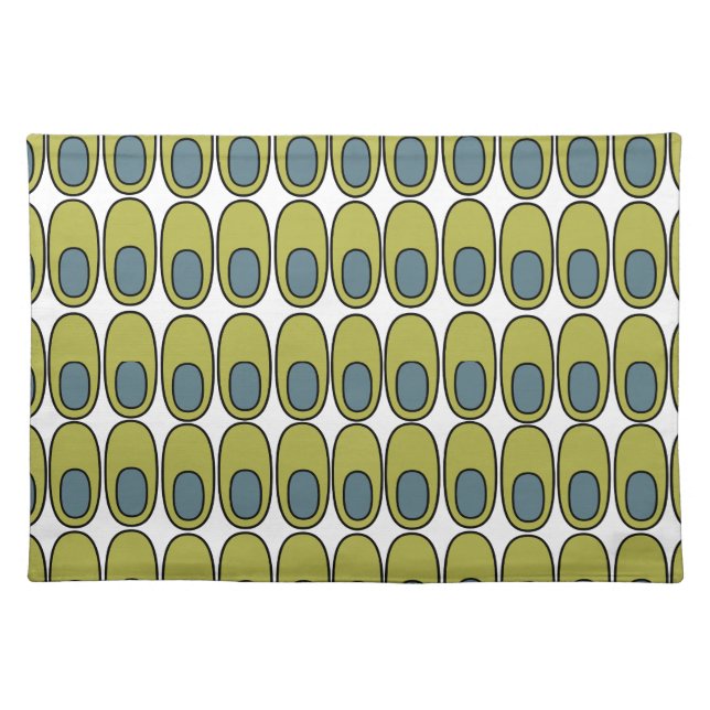 Repeating Olive Green and Gray Ovals Cloth Placemat (Front)