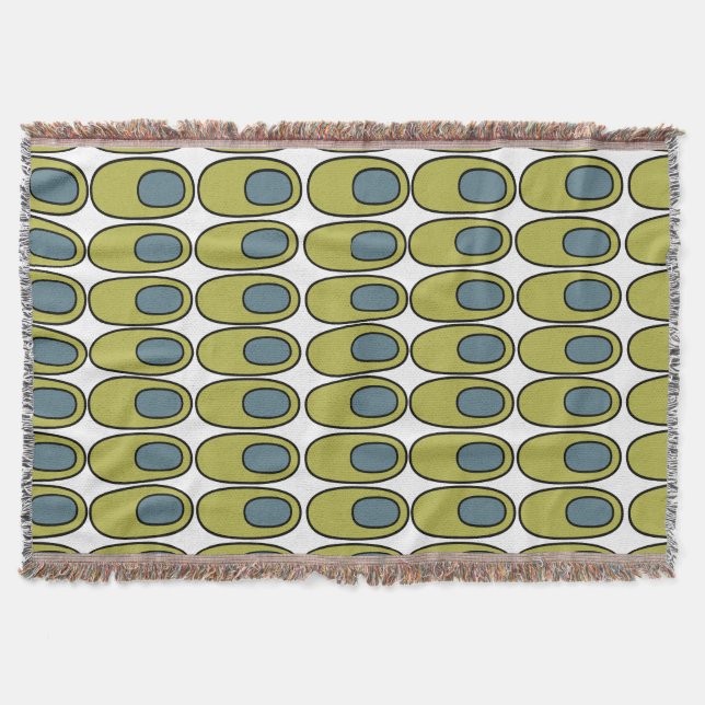 Repeating Olive Green and Gray Ovals Throw Blanket (Front)