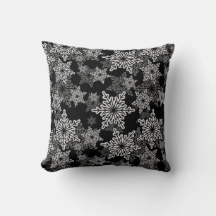 Repeating Pattern Black And White Snowflake Throw Pillow