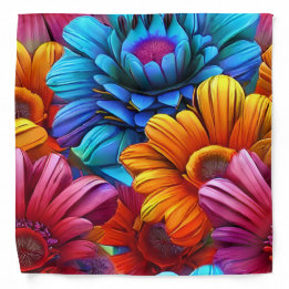 Repeating pattern of 3d colorful flowers bandana