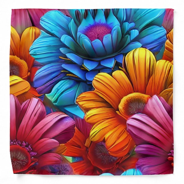 Repeating pattern of 3d colorful flowers bandana (Front)