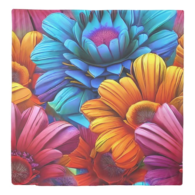 Repeating pattern of 3d colorful flowers duvet cover (Front)