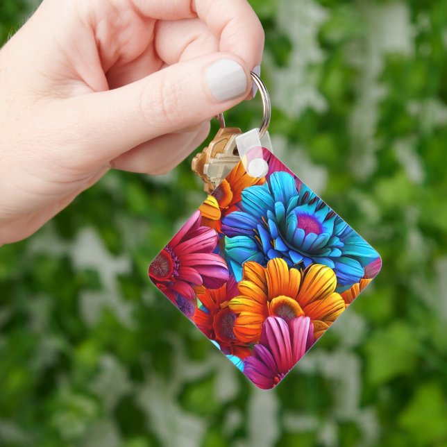 Repeating pattern of 3d colorful flowers keychain (Hand)