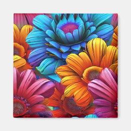 Repeating pattern of 3d colorful flowers magnet