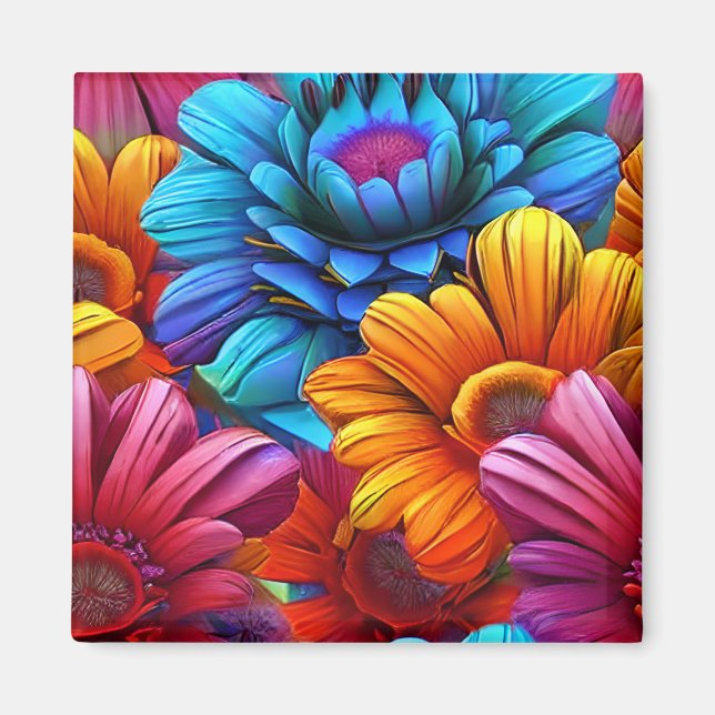 Repeating pattern of 3d colorful flowers magnet (Front)