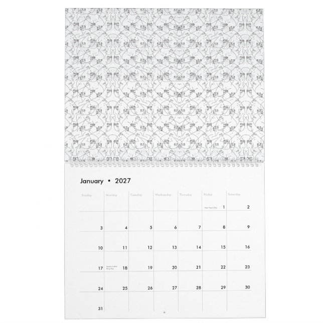 Repeating pattern of small, stylized shapes on a w calendar (Jan 2027)