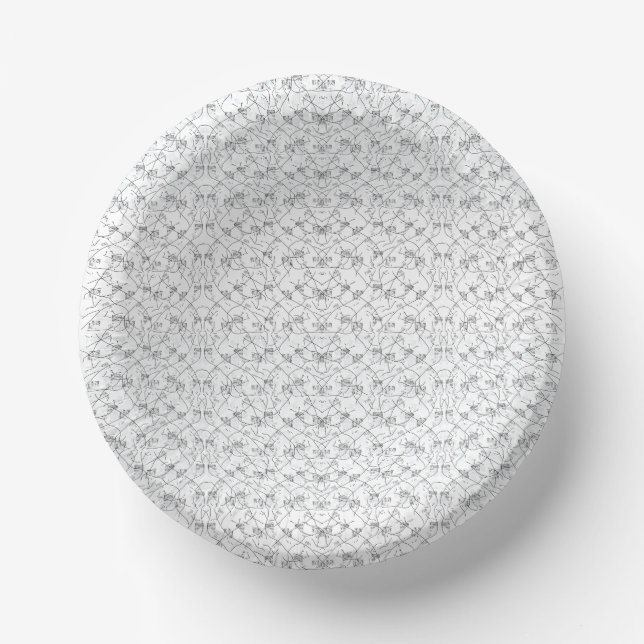 Repeating pattern of small, stylized shapes on a w paper bowls (Front)