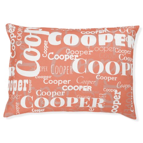 Repeating Pet Name Coral White Dog or Cat Pet Bed