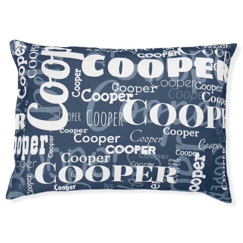 Repeating Pet Name Navy Blue White Dog or Cat Pet Bed