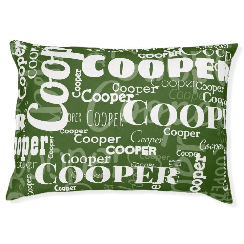 Repeating Pet Name Pattern Forest Green White Pet Bed