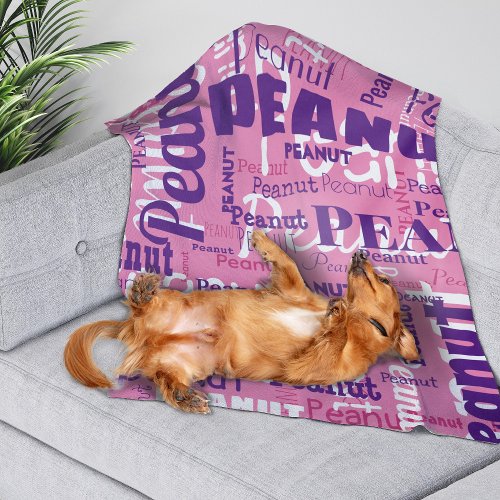 Repeating Pet Name Pattern Pink Purple White Fonts Fleece Blanket