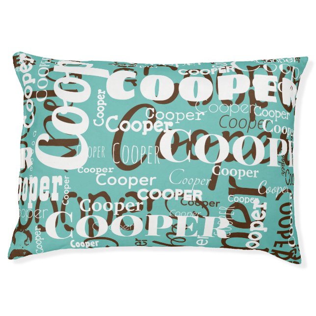 Repeating Pet Name Pattern Teal Brown Modern Bed (Front)