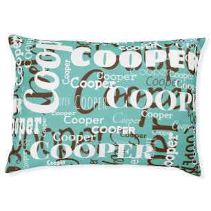 Repeating Pet Name Pattern Teal Brown Modern Pet Bed
