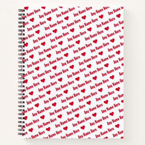 Repeating Red Name  Hearts Cute Girly Notebook
