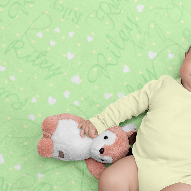 Repeating Riley custom Name & Hearts Light-Green Baby Blanket (Creator Uploaded)
