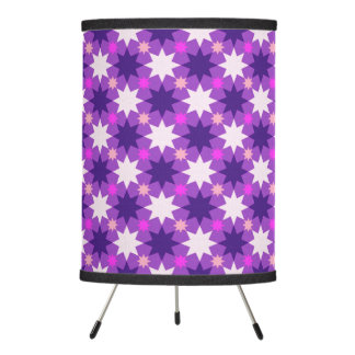 Repeating stars fun pattern on purple tripod lamp