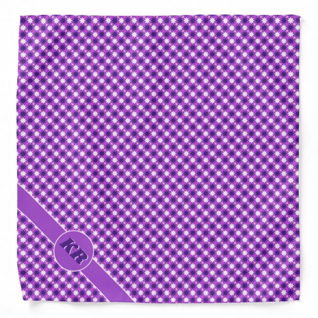 Repeating stars pattern on purple, your initials bandana (Front)