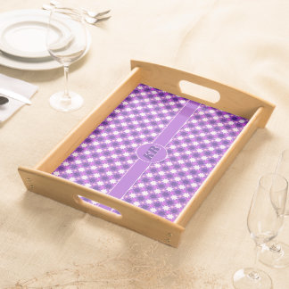 Repeating stars pattern on purple, your initials serving tray