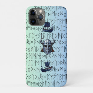 Repeating Viking Ships and Helmet Design over Rune iPhone 11 Pro Case