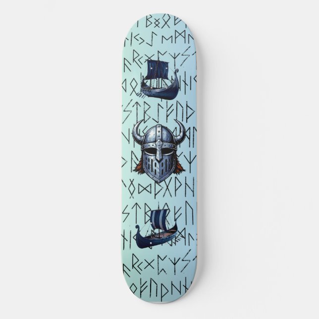 Repeating Viking Ships and Helmet Design over Rune Skateboard (Front)