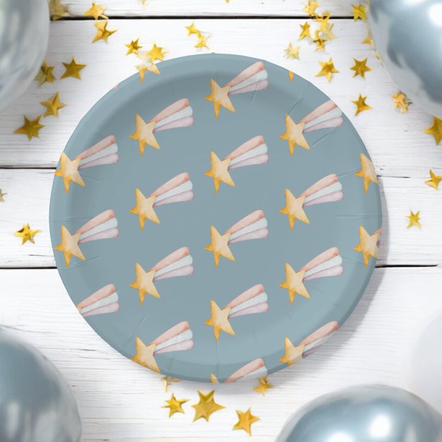 Repeating Watercolor Shooting Star Rainbow Tail Paper Plates (Creator Uploaded)