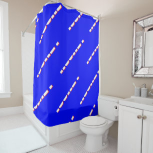 Repeating White Red HOCKEY Text On Bright Blue Shower Curtain