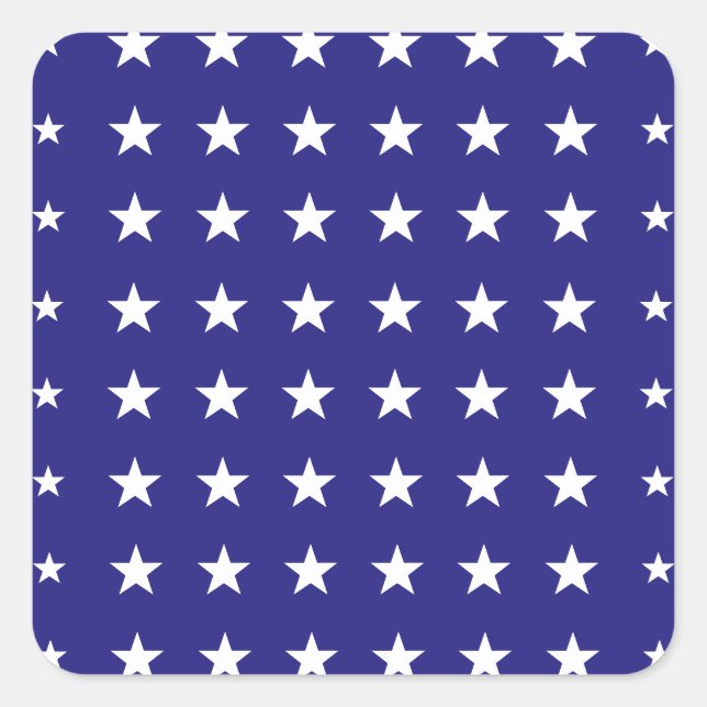 Repeating White Stars on Blue Background Pattern Square Sticker (Front)