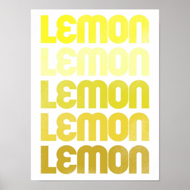 Repeating Yellow Lemon Typography Kitchen Art Poster (Front)