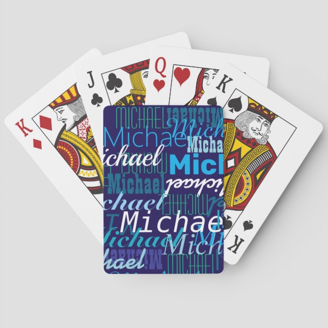 Repeating Your Name Cool Blue Typography Poker Cards (Back)