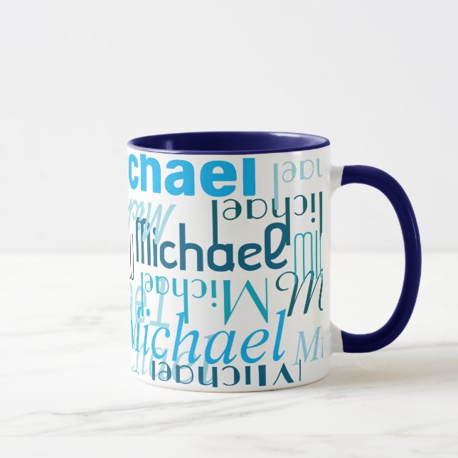 Repeating Your Name Cool Typography Blue Mug (Right)