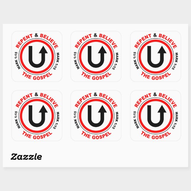 Repent & Believe the Gospel: Jesus Christian Faith Square Sticker (Sheet)