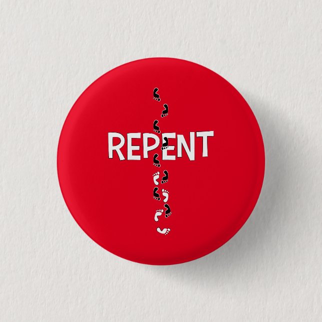 Repent Footprints Cross Button (Front)