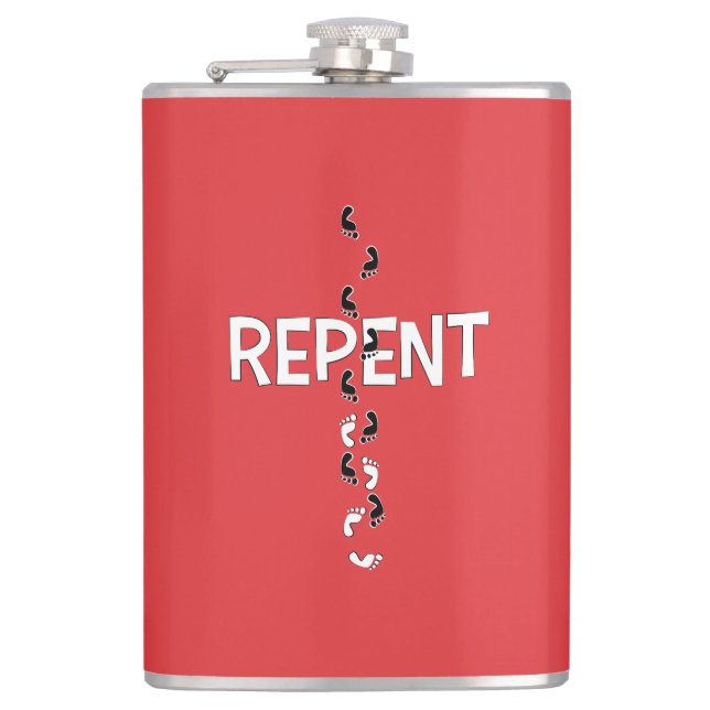 Repent Footprints Cross Flask (Front)