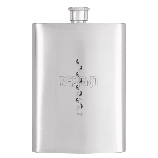 Repent Footprints Cross Flask (Front)