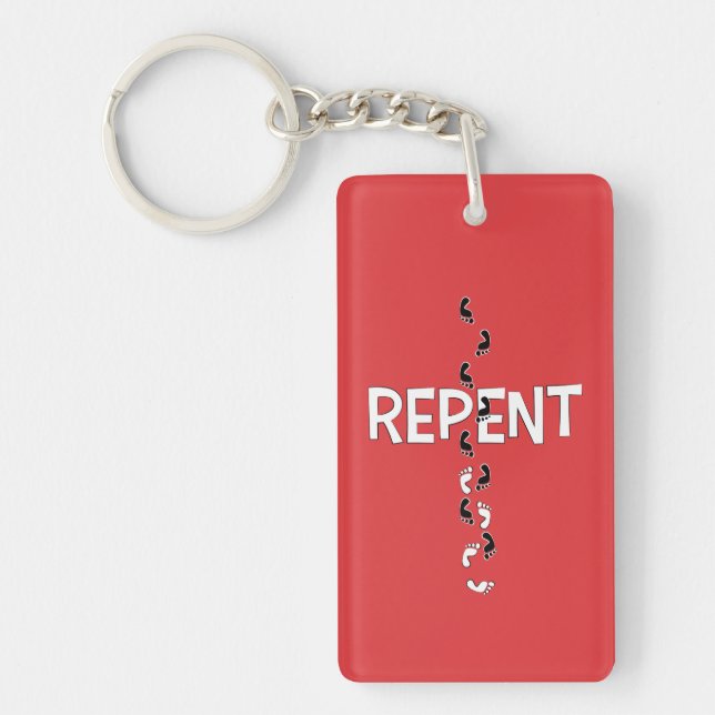 Repent Footprints Cross Keychain (Front)