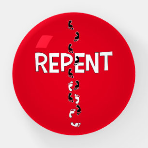 Repent Footprints Cross Paperweight