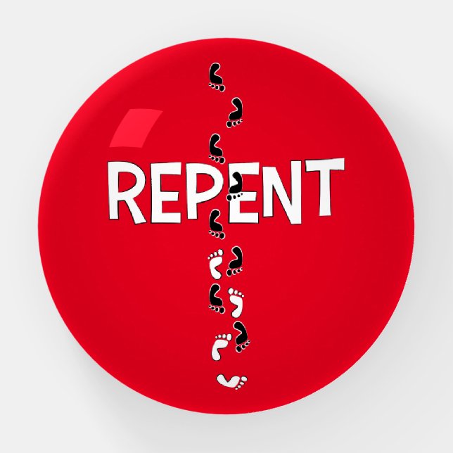 Repent Footprints Cross Paperweight (Front)
