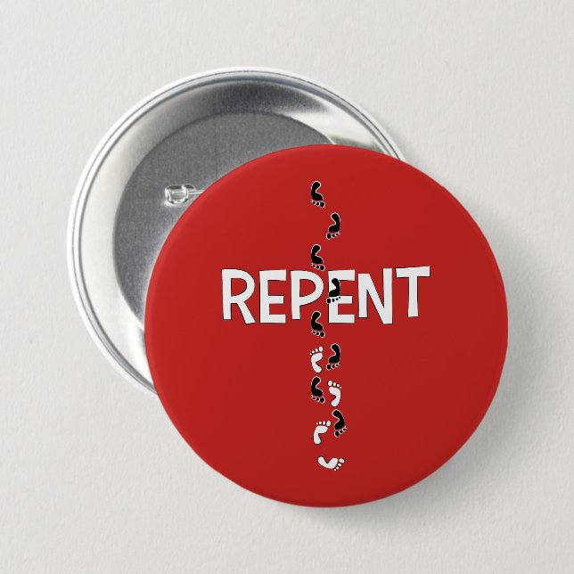 REPENT Footprints Cross Pinback Button (Front & Back)