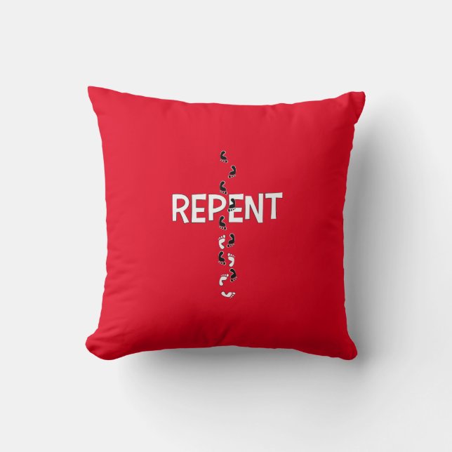 Repent Footprints Cross Throw Pillow (Front)