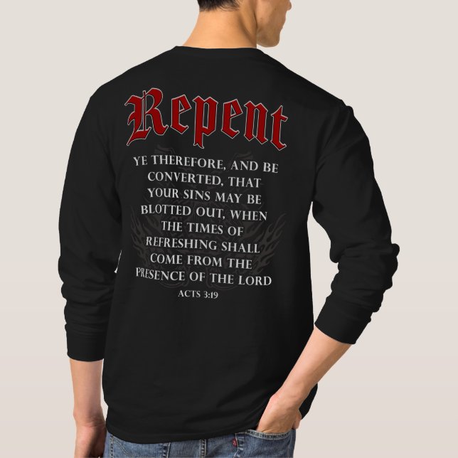 Repent Inspiration Motorcycle Christian Faith Bike T-Shirt (Back)