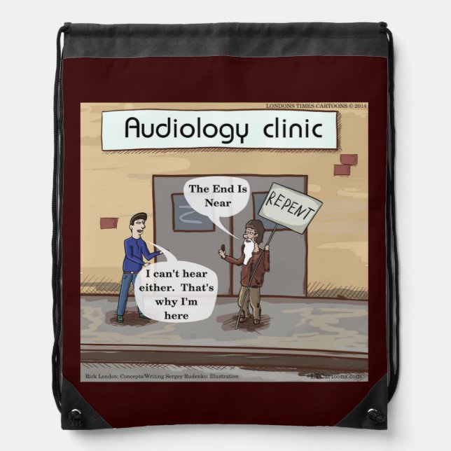 Repent To Audiology Funny Drawstring Backpack (Front)