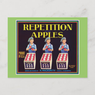 Repetition Apples Vintage Label Postcard