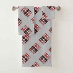 Repetition of red silver circles forming geometric bath towel set