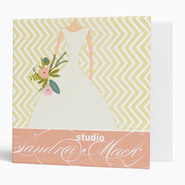 Replace Logo Peachy Pink Rose Wedding Planner 3 Ring Binder (Front/Inside)