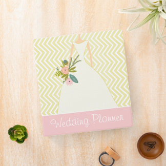 Replace Logo Peachy Pink Rose Zig Zag Wedding 3 Ring Binder