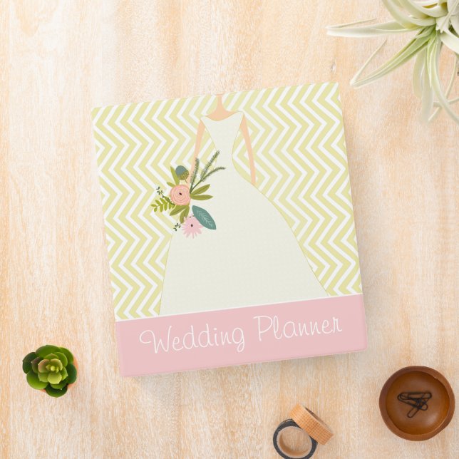 Replace Logo Peachy Pink Rose Zig Zag Wedding  3 Ring Binder (In Situ)