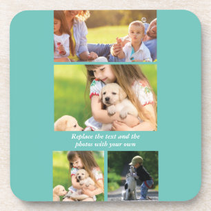 Replace text and photos with your own beverage coaster